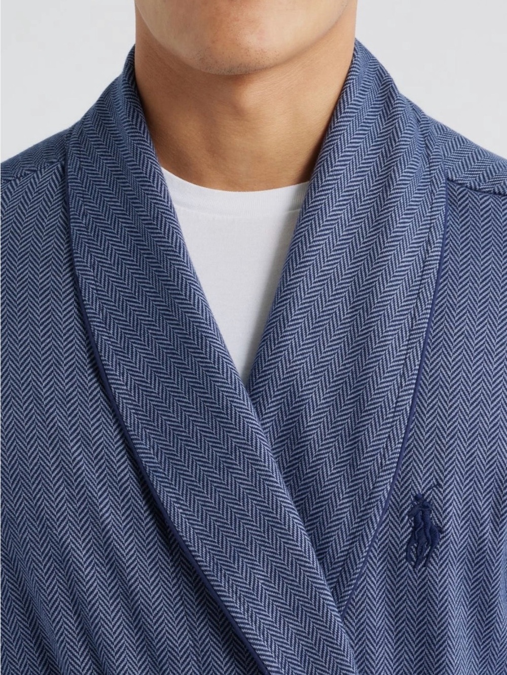 New Polo Ralph Lauren Shawl Collar Herringbone
Twill Robe in Blue Xl